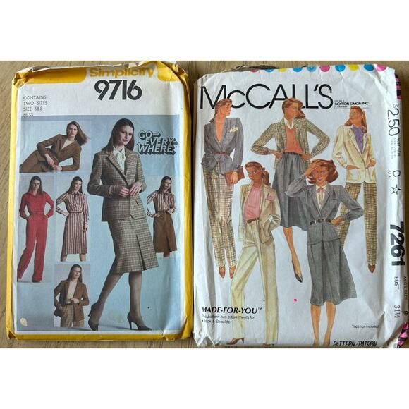 2- VTG Sewing Patterns Women’s Suits Separates Skirt Blazer Pants UNCUT 70s 80s - Picture 1 of 8